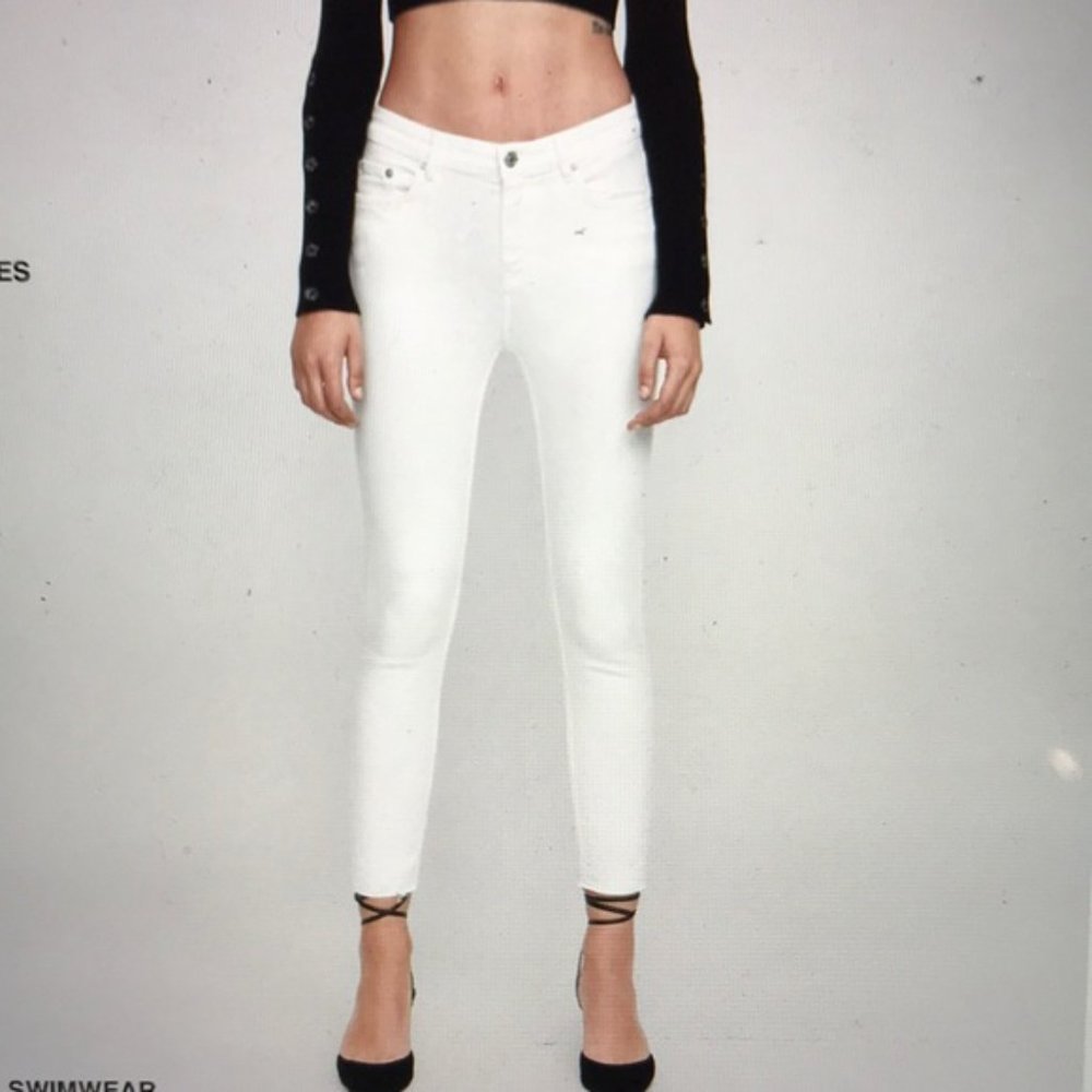 Zara Skinny White Denim Ankle Length Button Fly 5 Pocket Jeans. Size 4 EUC - Picture 8 of 8
